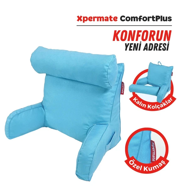 Comfortplus Tv Yastığı Kollu Okuma Yastığı, Sırt Destek Yastığı, Üçgen Yastık, Bel Yastığı Mavi ürün görseli 1