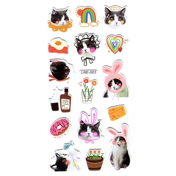 Sticker Kabartmalı Stiker Defter, Planlayıcı Etiket (lre-003) - 17X9 cm - Komik Şapkalı Kedi ürün görseli 1