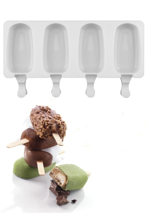 4 Lü Magnum Dondurma Kalıbı, Silikon Büyük Boy Beyaz Dondurma Kabı, Dondurmalık - ( Bpa Free ) ürün görseli 1