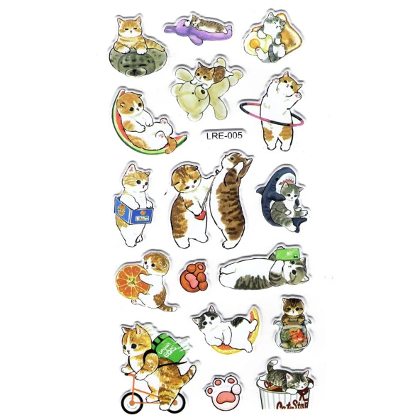 Sticker Kabartmalı Stiker Defter, Planlayıcı Etiket (lre-005) - 17X9 cm - Oyuncu Eğlenceli Kediler ürün görseli 1