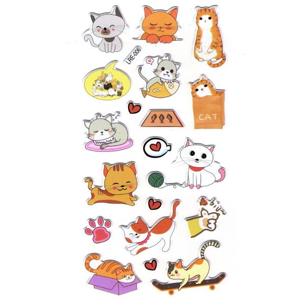 Sticker Kabartmalı Stiker Defter, Planlayıcı Etiket (lre-006) -17X9 cm - Komik Kaykay Kedi ürün görseli 1
