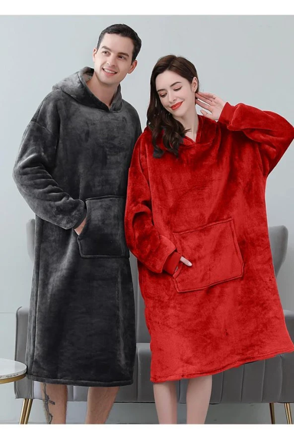 2 Li Wellsoft Kapşonlu Giyilebilir Tv Battaniyesi Unisex Over Size ürün görseli 1