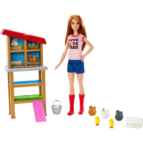 Barbie Tavuk Yetiştiricisi Bebek ve Oyun Seti - Kızıl Saçlı Bebek ve Tavuk Kümesi FXP15 ürün görseli 1