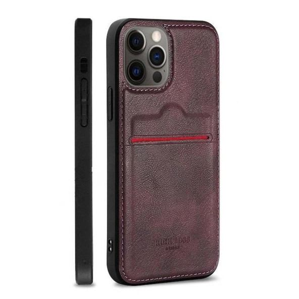 Iphone 13 Pro Max Uyumlu Kartlıklı Lüx Deri Kılıf Bordo ürün görseli 1
