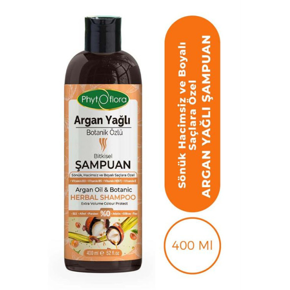 Phytoflora Tuzsuz Hassas Sönük Hacimsiz Ve Boyalı Saçlara Özel Argan Yağlı Bitkisel Şampuan 400 ML ürün görseli 1