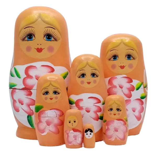 Ahşap Matruşka Bebek Yedili Set Turuncu - Resim 2