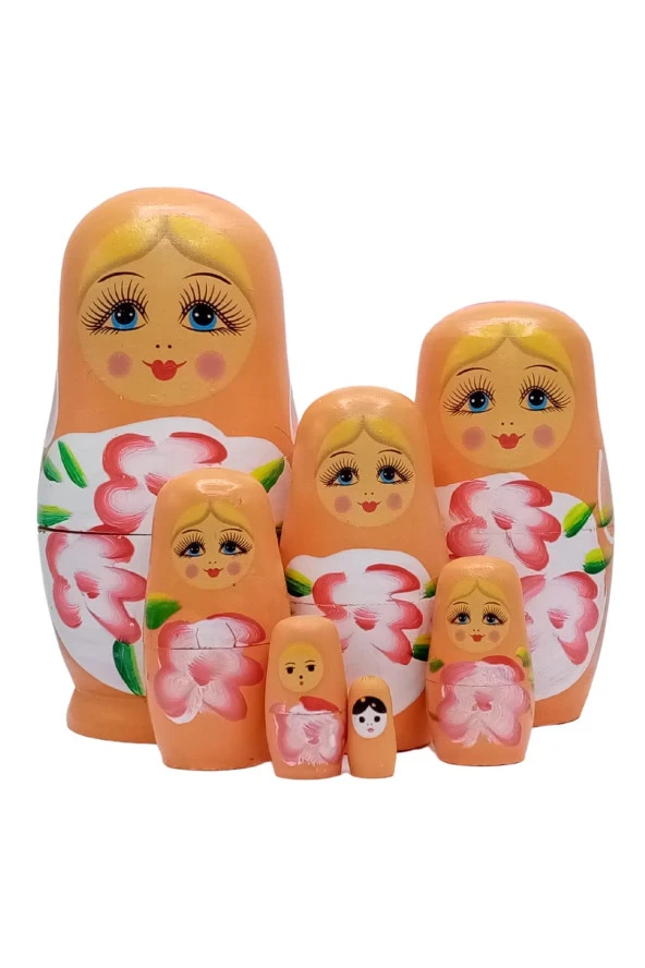 Ahşap Matruşka Bebek Yedili Set Turuncu - Resim 5