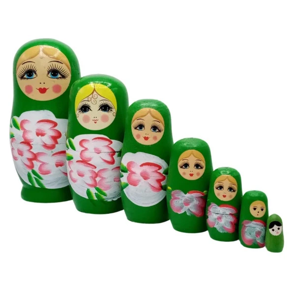 Ahşap Matruşka Bebek Yedili Set Yeşil ürün görseli 1