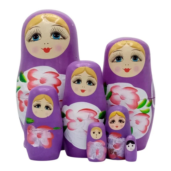 Ahşap Matruşka Bebek Yedili Set Mor - Resim 2