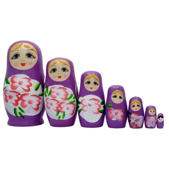 Ahşap Matruşka Bebek Yedili Set Mor - Resim 3