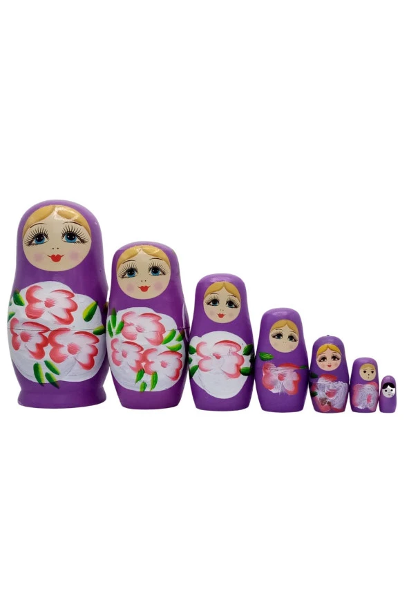 Ahşap Matruşka Bebek Yedili Set Mor - Resim 7