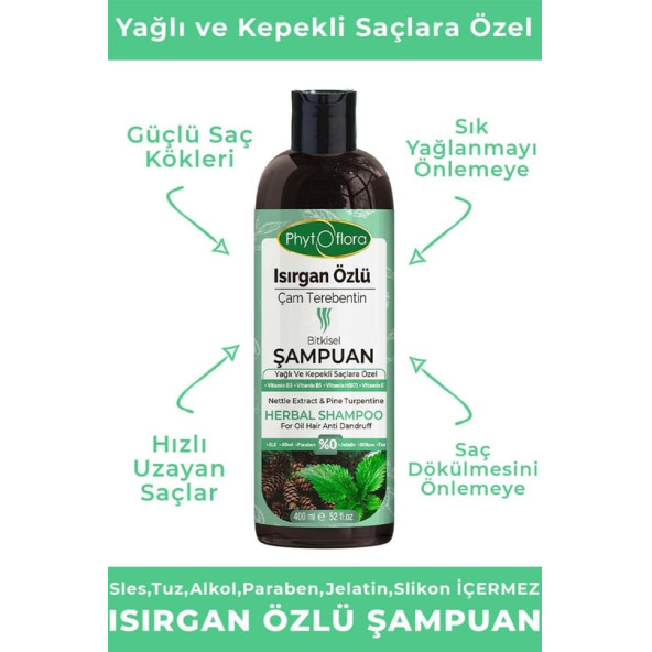 Phytoflora Tuzsuz Yağlı Ve Kepekli Saçlara Özel Isırgan Özlü Bitkisel Şampuan 400 ML ürün görseli 1