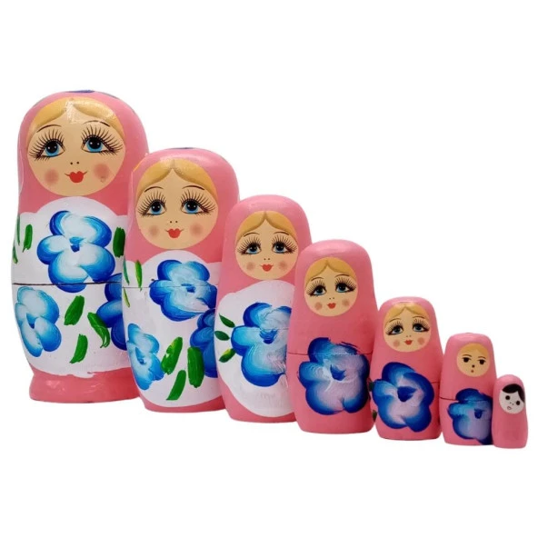 Ahşap Matruşka Bebek Yedili Set Pembe ürün görseli 1