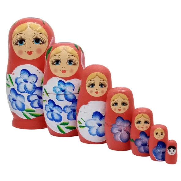 Ahşap Matruşka Bebek Yedili Set Kırmızı ürün görseli 1