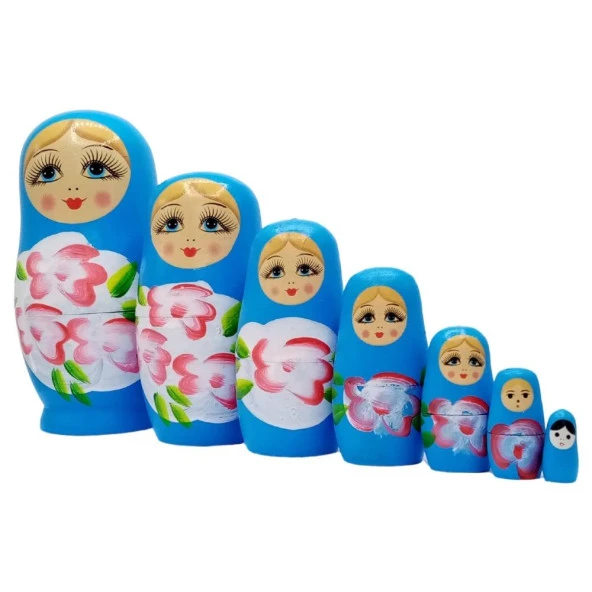 Ahşap Matruşka Bebek Yedili Set Mavi ürün görseli 1