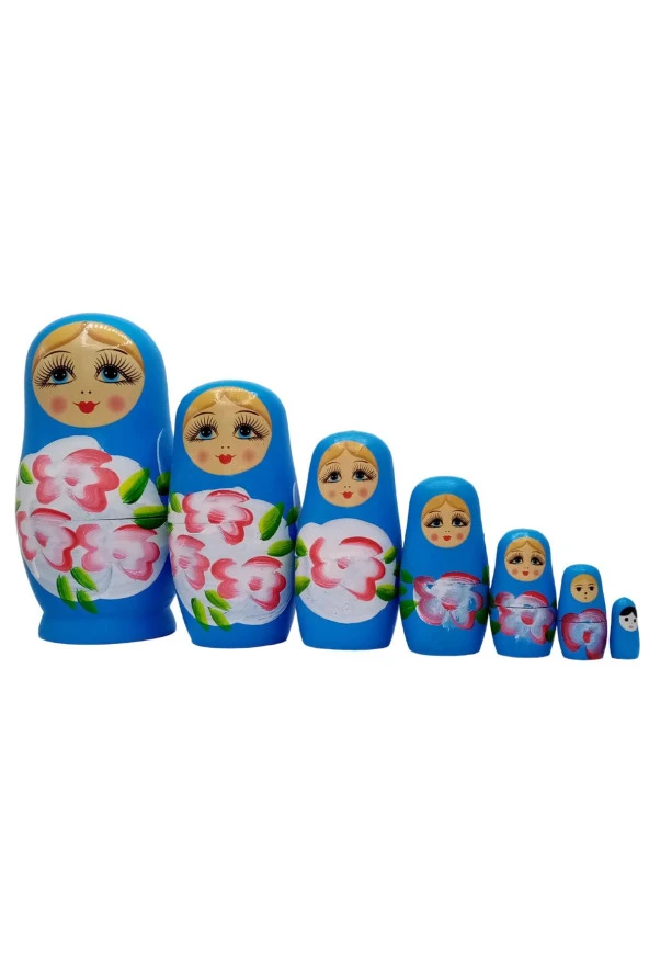 Ahşap Matruşka Bebek Yedili Set Mavi - Resim 6