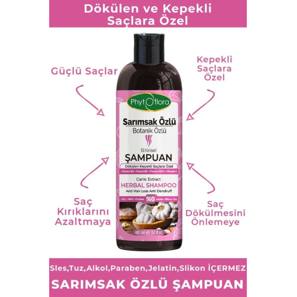 Phytoflora Tuzsuz Yağlı Ve Dökülen ve Kepekli Saçlara Özel Sarımsak Özlü Bitkisel Şampuan 400 ML ürün görseli 1