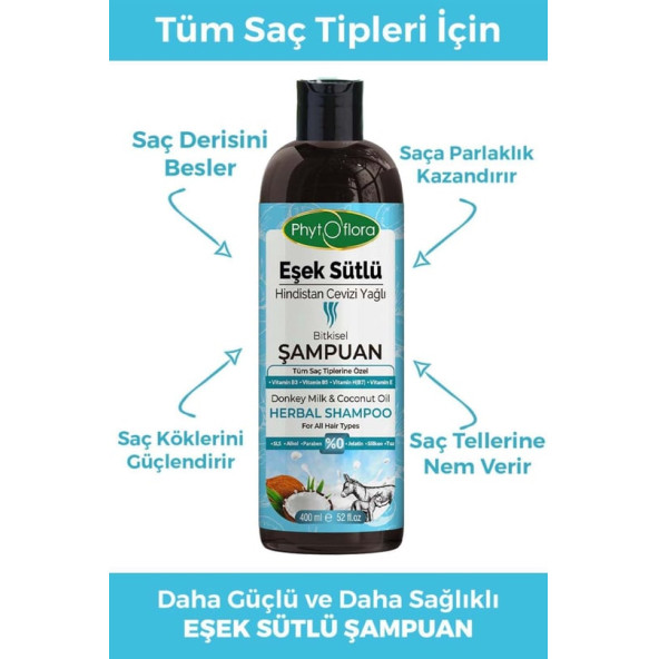 Phytoflora Kepek Karşıtı Tuzsuz Eşek Sütü Ve Hindistan Cevizi Yağlı Bitkisel Şampuan 400 ML ürün görseli 1