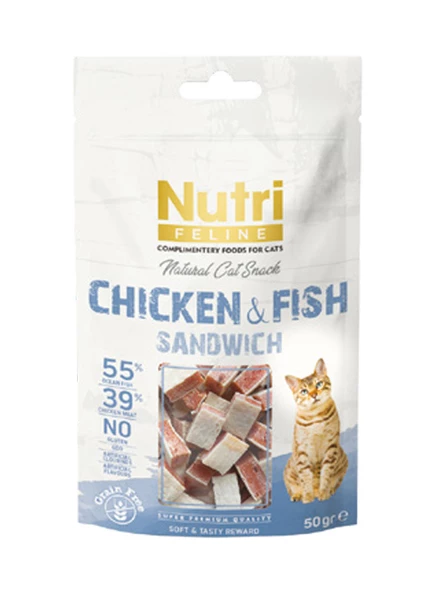 Nutri Feline Tahılsız 50 Gr Tavuk Balık Etli Sandvic Kedi Ödülü 4 Adet ürün görseli 1