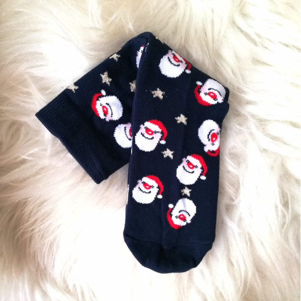 Lacivert Yılbaşı Temalı Noel Baba Desenli Çorap ürün görseli 1