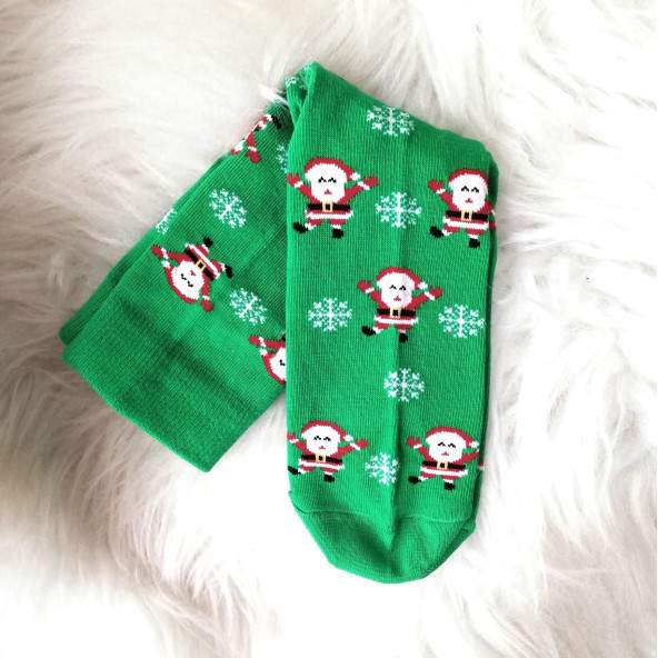 Yeşil Yılbaşı Temalı Noel Baba Desenli Çorap ürün görseli 1