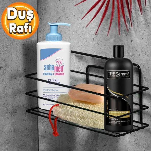 Banyo Duş Rafı Şampuanlık Köşelik Kare Siyah Tek Katlı Malzemelik Organizer Düzenleyici Mutfak Eşya Rafı ürün görseli 1