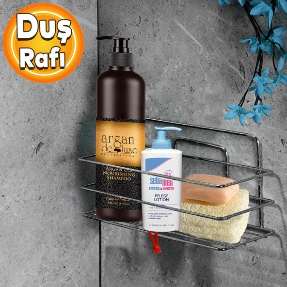 Banyo Duş Rafı Şampuanlık Köşelik Kare Krom Tek Katlı Malzemelik Organizer Düzenleyici Mutfak Eşya Rafı ürün görseli 1