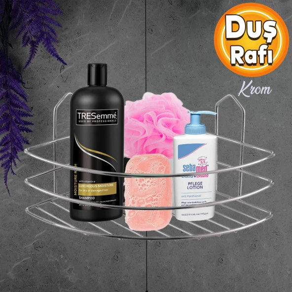 Banyo Duş Rafı Şampuanlık Köşelik Oval Krom Tek Katlı Malzemelik Organizer Düzenleyici Mutfak Eşya Rafı ürün görseli 1