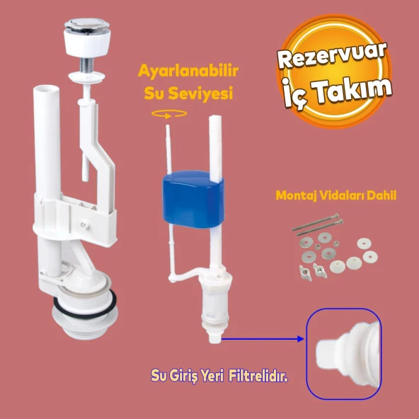 Rezervuar Basmalı İç Takımı Alafranga Oturmalı Tuvalet Klozet Sifon İç Düzenek Otomatik Su Dolum ürün görseli 1