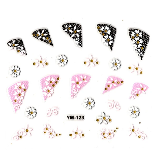 Tırnak Sticker, Tırnak Süsleme, Nail Art (ym-123) - 6X5 cm - Papatya Pembe Çiçek ürün görseli 1