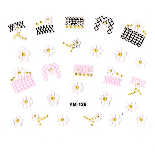 Tırnak Sticker, Tırnak Süsleme, Nail Art (ym-126) - 6X5 cm - Kare Desen Papatya ürün görseli 1