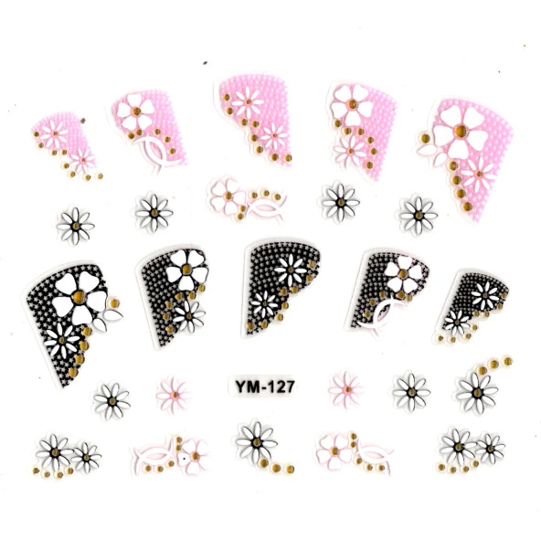 Tırnak Sticker, Tırnak Süsleme, Nail Art (ym-127) - 6X5 cm - Siyah Çizgili Papatya ürün görseli 1