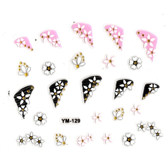 Tırnak Sticker, Tırnak Süsleme, Nail Art (ym-129) - 6X5 cm - Üçgen Kalpli Çiçek ürün görseli 1