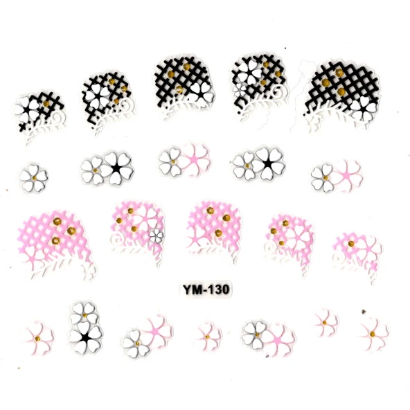 Tırnak Sticker, Tırnak Süsleme, Nail Art (ym-130) - 6X5 cm - İkili Kalpli Çiçek ürün görseli 1