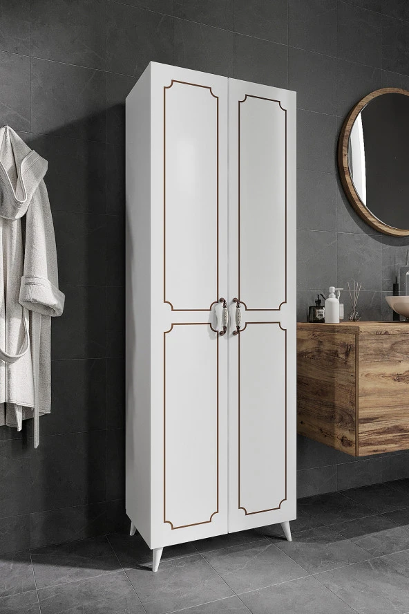 KZNMOB HOME 2 Kapaklı 5 Bölmeli Geniş Çok Amaçlı Banyo Dolabı - Tamamı 1. Kalite MDF ürün görseli 1