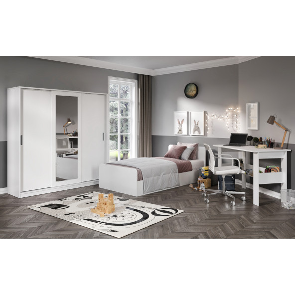 KZNMOB HOME Anemon 3 Parçalı Tek Kişilik Mdf Genç Odası Takımı - Tamamı 1. Kalite Mdf Gardrop, Masa, Karyola ürün görseli 1