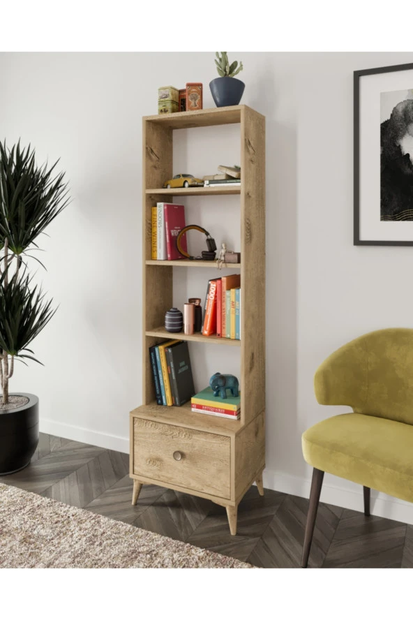 KZNMOB HOME Akasya Çekmeceli Kitaplık Meşe Mdf ürün görseli 1