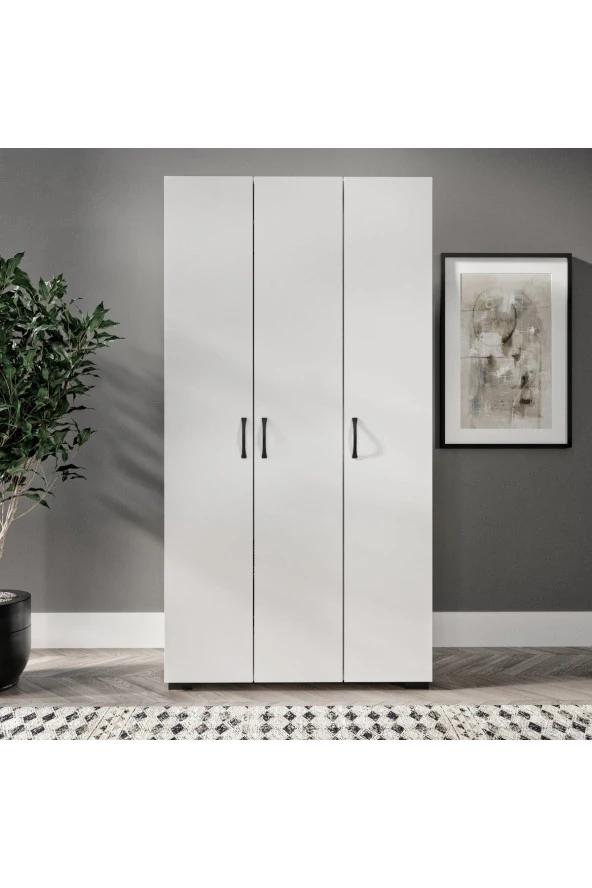 KZNMOB HOME Soft 3 Kapaklı Beyaz Gardırop, Elbise Dolabı - Tamamı 1. Kalite Mdf ürün görseli 1