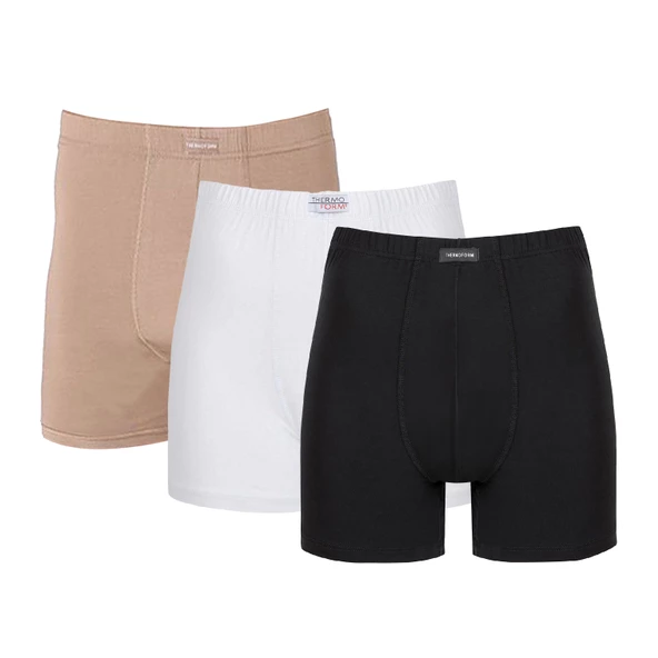Thermoform Erkek Bambu Boxer Şort Külot 3’lü Paket Siyah-Beyaz-Kum, Yumuşak ve Nefes Alabilir İç Giyim ürün görseli 1