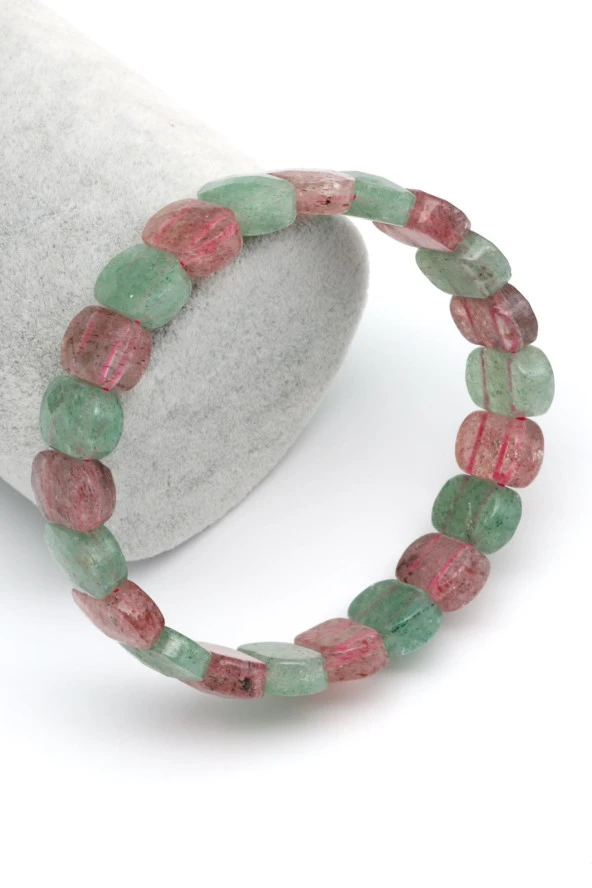 Green Kuvars - Çilek Kuvars Doğal Taş Bileklik 9 x 13 mm Özel Kesim ürün görseli 1