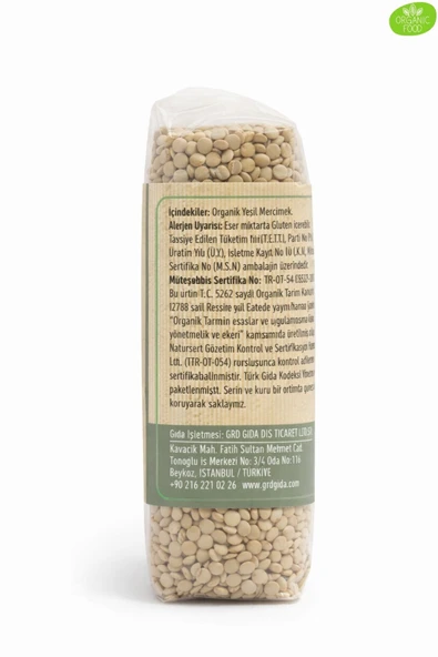 GRD Organik Yeşil Mercimek 500 gr - Resim 3