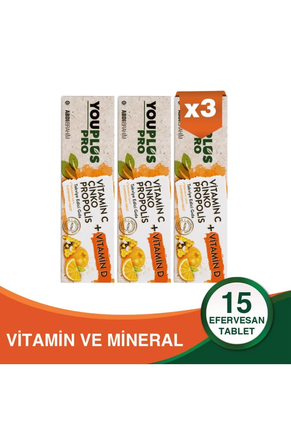 YOUPLUS Pro Vitamin C, D, Çinko & Propolis 15 Efervesan Tablet 3 Adet ürün görseli 1