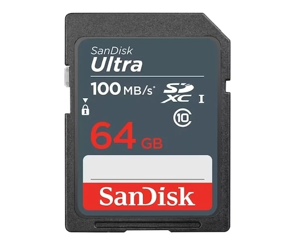SanDisk 64GB 100MB/S Ultra SDXC C10 Full Hd SD Hafıza Kartı SDSDUNR-064G-GN3IN (MİKRO DEĞİL) ürün görseli 1