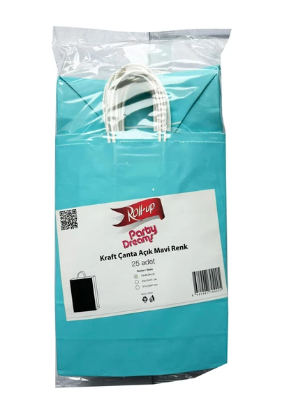 Büküm Saplı Kraft Kağıt Çanta Karton Hediyelik Poşet Torba - Açık Mavi -18x24 Cm. - 25 Adetlik Paket ürün görseli 1