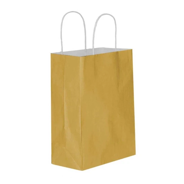 Büküm Saplı Kraft Kağıt Çanta Karton Hediyelik Poşet Torba - Altın - 18x24 Cm. - 25 Adetlik 2 Paket ürün görseli 1