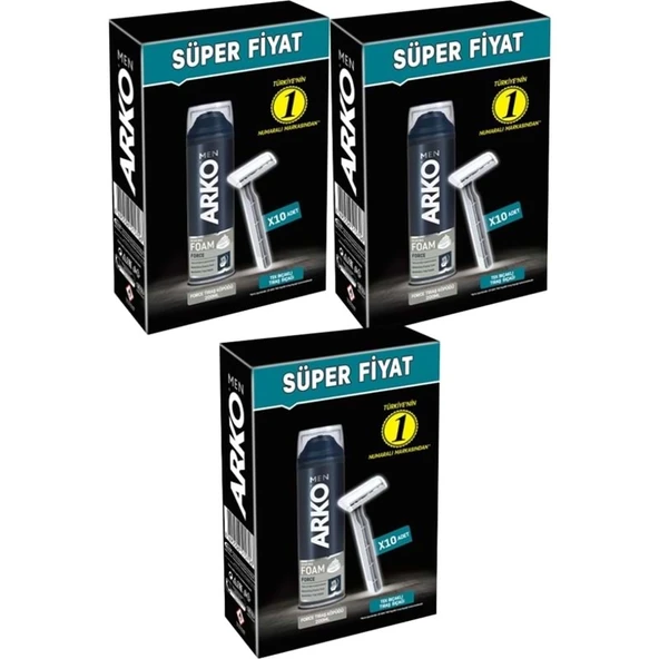 Arko Men 10 Adet Tekli Tıraş Bıçağı + Force Tıraş Köpüğü Pro 200ML (3 Lü Set) ürün görseli 1