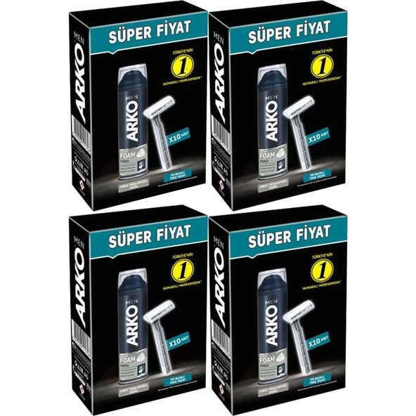 Arko Men 10 Adet Tekli Tıraş Bıçağı + Force Tıraş Köpüğü Pro 200ML (4 Lü Set) ürün görseli 1