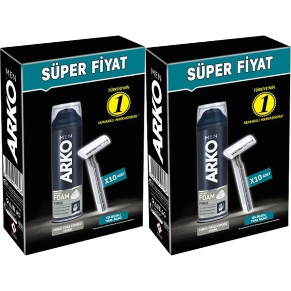 Arko Men 10 Adet Tekli Tıraş Bıçağı + Force Tıraş Köpüğü Pro 200ML (2 Li Set) ürün görseli 1