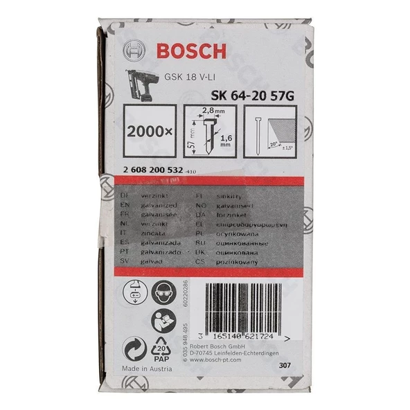 Bosch Başsız Çivi 20? 57 mm Galvanizli 2000li - 2608200532 ürün görseli 1