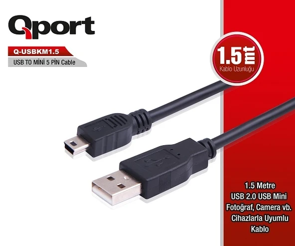 Qport Q-USBKM1.5 5Pin 1.5Mt USB 2.0 Data Kablosu - Resim 3